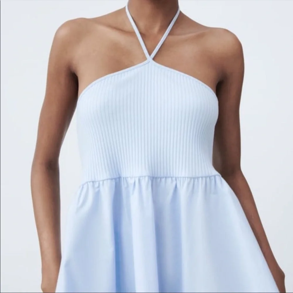 NWT Zara Halter Dress light blue M - Picture 2 of 13